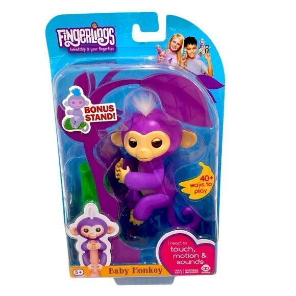 WowWee Fingerlings Interactive Pet Baby Monkey Mia With Bonus Stand Purple NWT - Picture 4 of 7